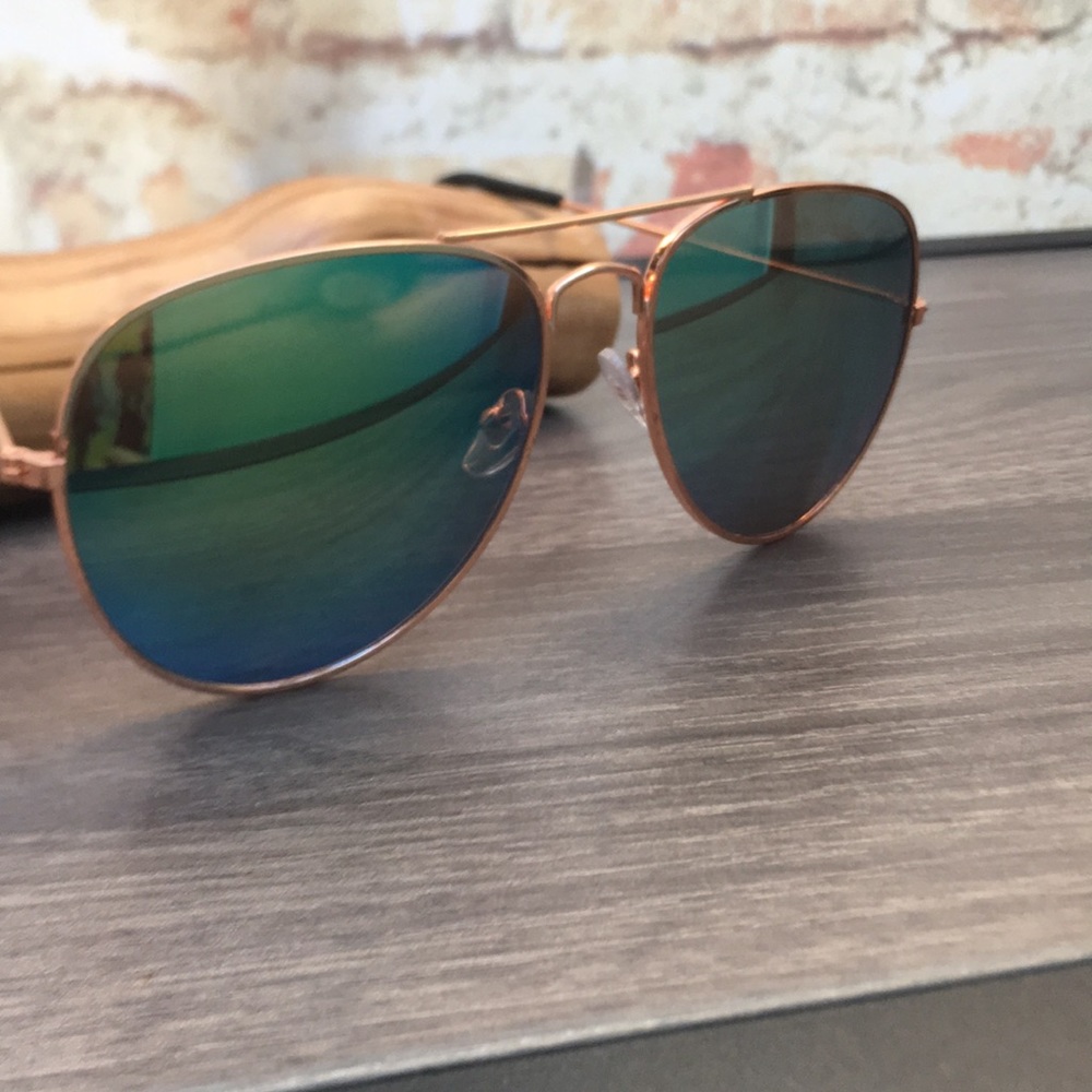 New Unisex Rose Gold Wire Frame Aviator Sunglasses - Picture 1 of 6